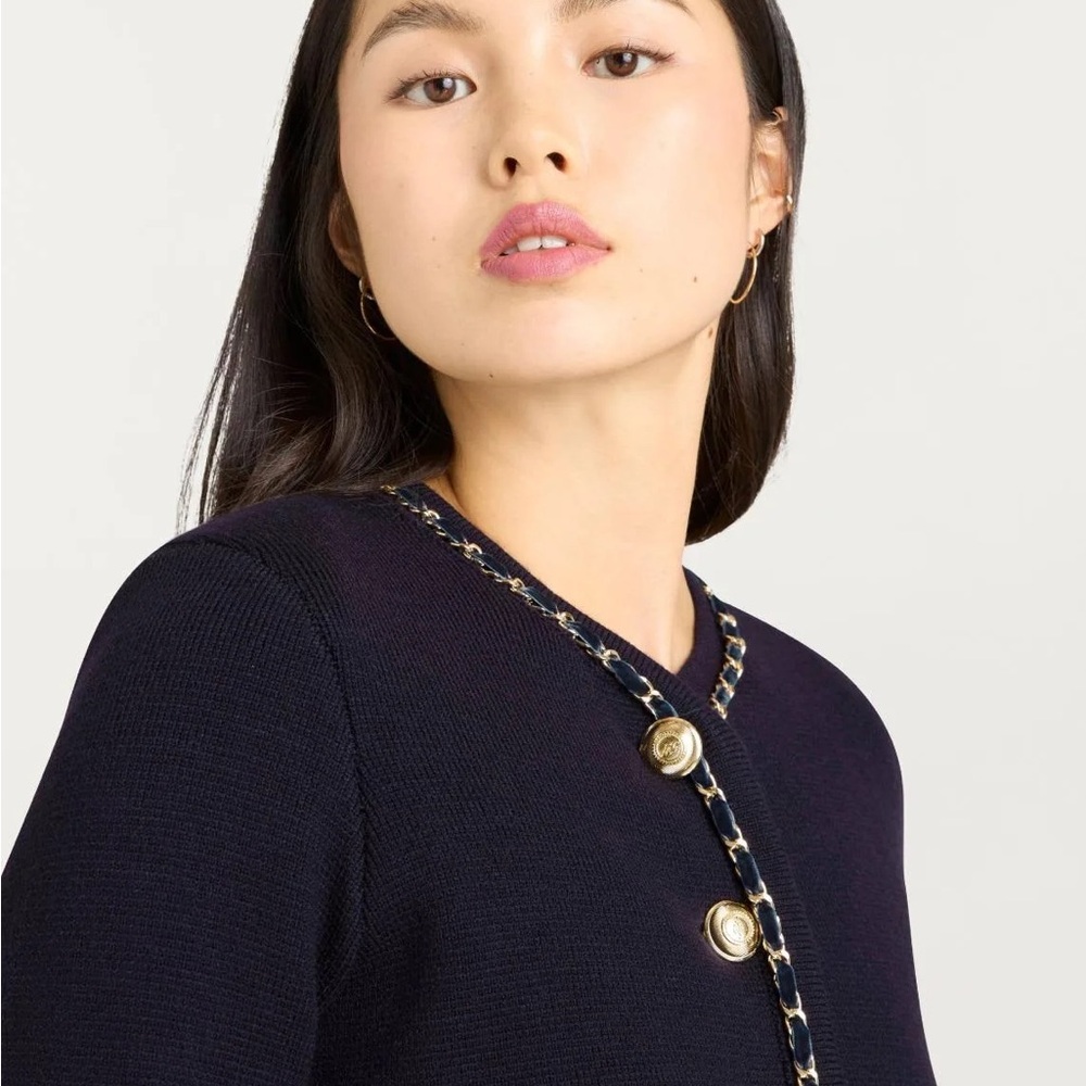 Cinq A Sept Elegant Navy Jacket with Gold Accents - Picture 4 of 6